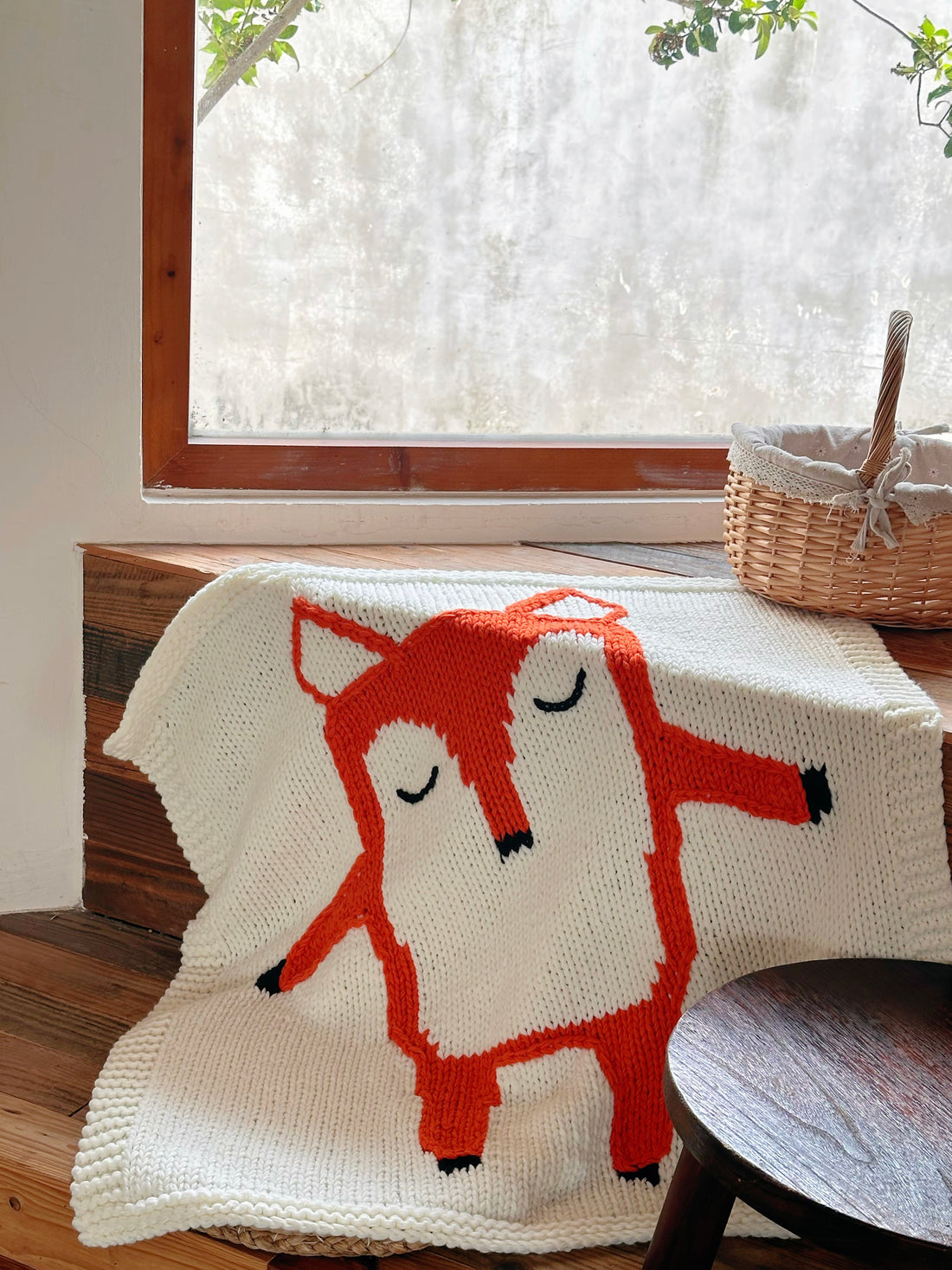 Hand Knit Fox Receiving Blanket, 100% Acrylic 31.5×31.5in Baby Blanket, 1.1LBS With Gift Box | Baby Shower Newborn Gift