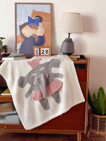 Hand Knit Elephant Receiving Blanket, 100% Acrylic 31.5×31.5 Inch Luxury Baby Blanket 1.1LBS, Gift Box Packed Premium Baby Shower Newborn Gift