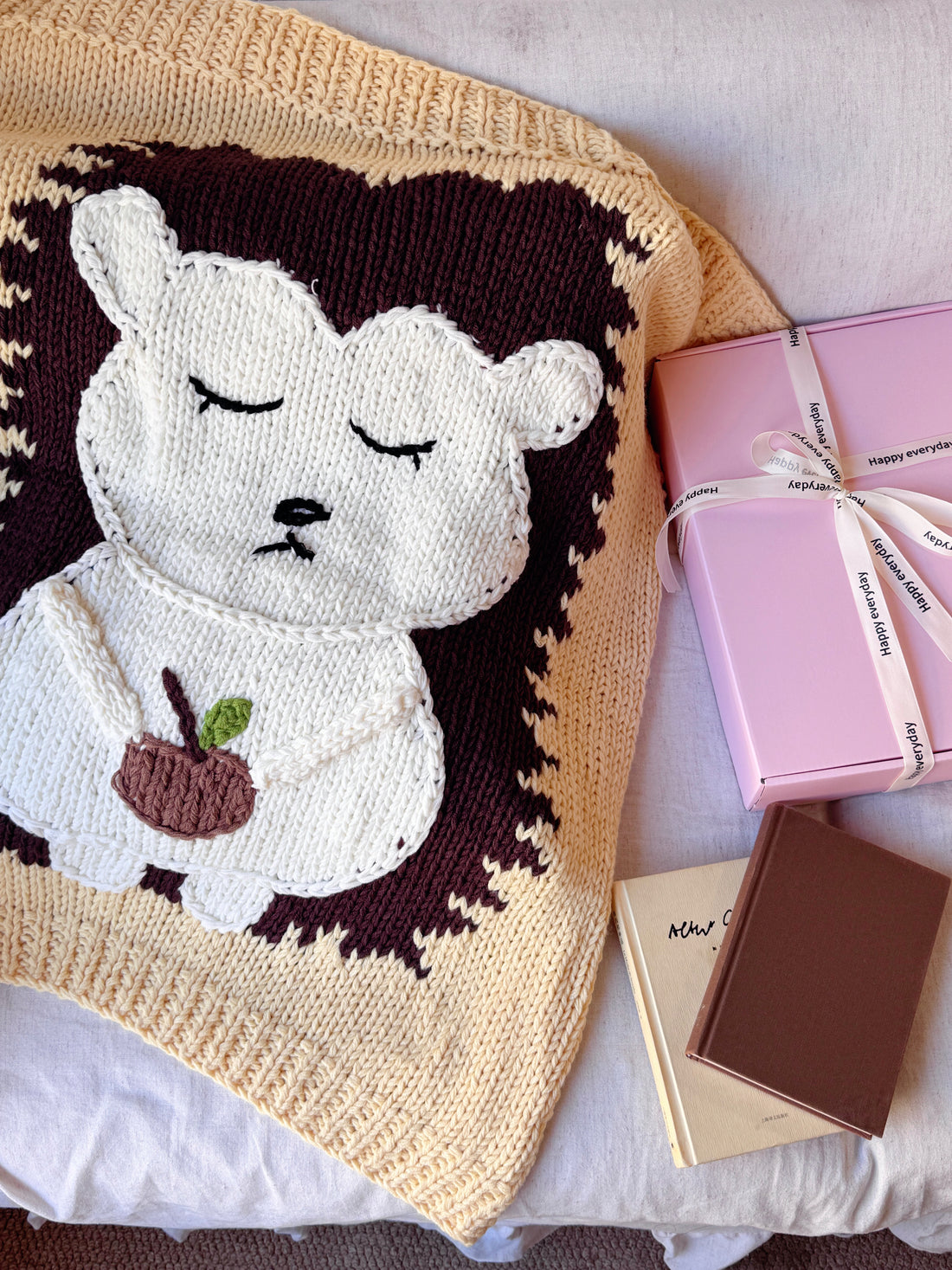 Hand Knit Hedgehog Receiving Blanket, 100% Acrylic 31.5×31.5 Inch Luxury Baby Blanket 1.1LBS, Gift Box Packed Premium Baby Shower Newborn Gift